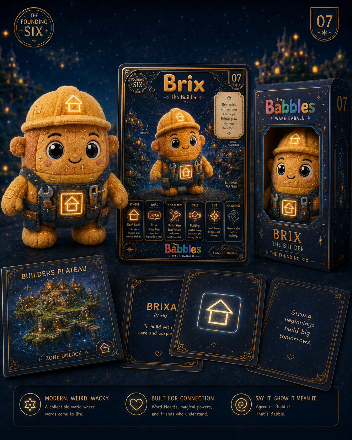 Brix the Builder, the first Lost Babble who awakens to build the world